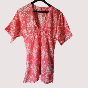 Sofia by VIX Floral Coral & White Draw string Cover-up With Kimono Sleeve Size M